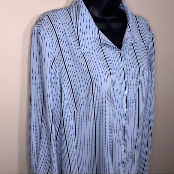 Large Covington Pastel Blue Black Striped Button Up Shirt Womens - Picture 7 of 12